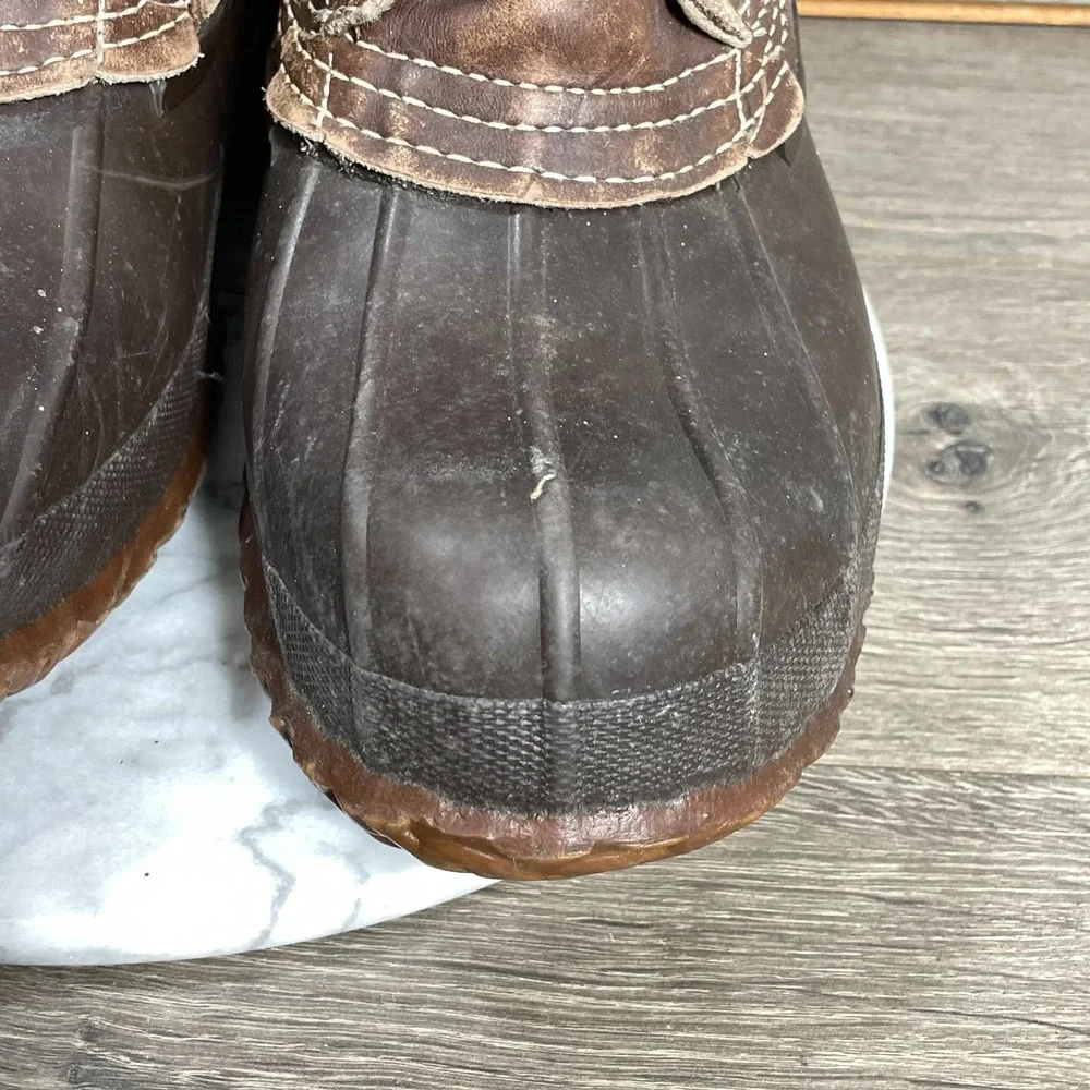 VTG LL Bean Boots Mens 9 Brown Leather Duck Rubber Outdoors Hiking Rain‎ Lined